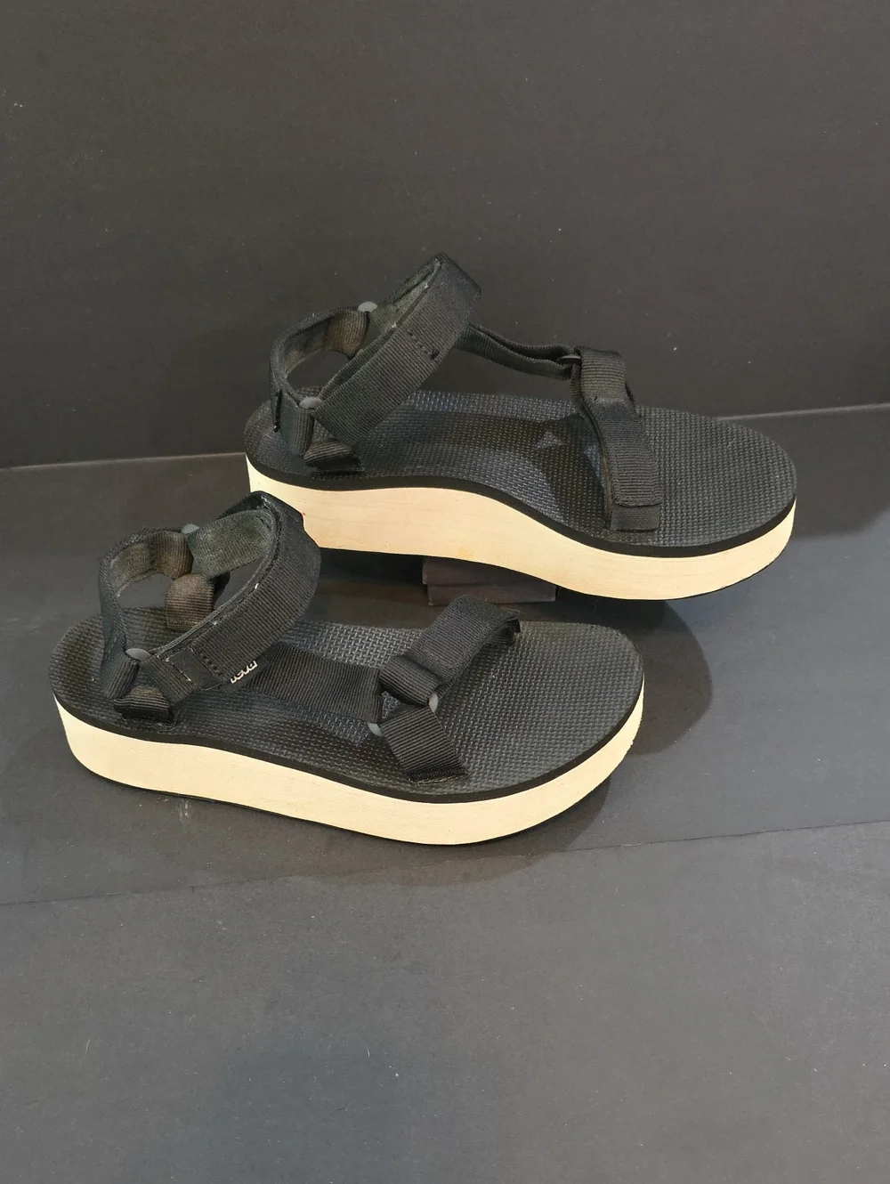 Teva Women's Black Platform Sandals with Cream Midsole Size 8